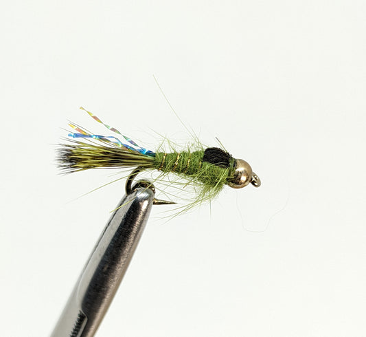 Gold Ribbed Hares Ear Bead Head Olive Fly fishing fly. Dry, subsurface and nymph flies for anglers and fisherman. All the flies you need for sale online. Flies to buy online. Online fly fishing supplies. Catch fish with flies from Frontier Flies.