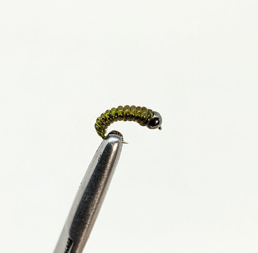 Grub Bead Head Olive Fly fishing fly. Dry, subsurface and nymph flies for anglers and fisherman. All the flies you need for sale online. Flies to buy online. Online fly fishing supplies. Catch fish with flies from Frontier Flies.