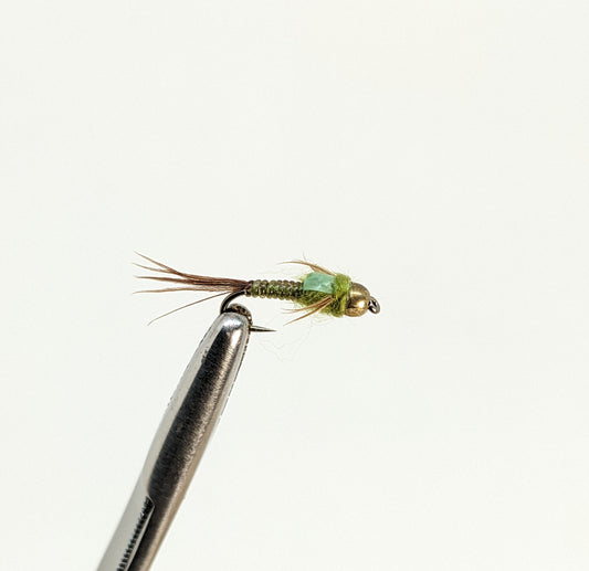 Nymphomaniac Bead Head Olive Fly fishing fly. Dry, subsurface and nymph flies for anglers and fisherman. All the flies you need for sale online. Flies to buy online. Online fly fishing supplies. Catch fish with flies from Frontier Flies.